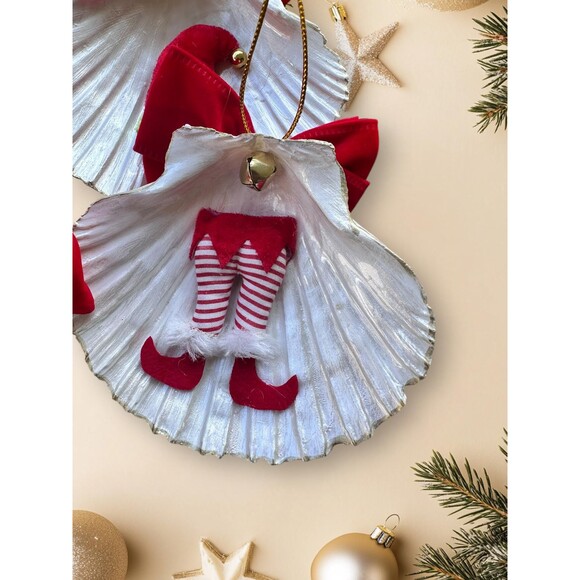 Seashell Christmas Ornaments, Set of 4, Coastal Elf Shell Decorations Scallop - Picture 2 of 4